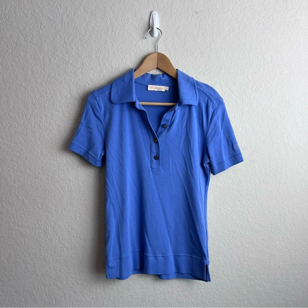 Tory Burch Lennox Cotton Polo Shirt Top Gold Logo Buttons